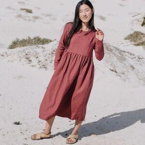 Not Perfect Linen Emilie Loose Midi Dress Pink Size S/M